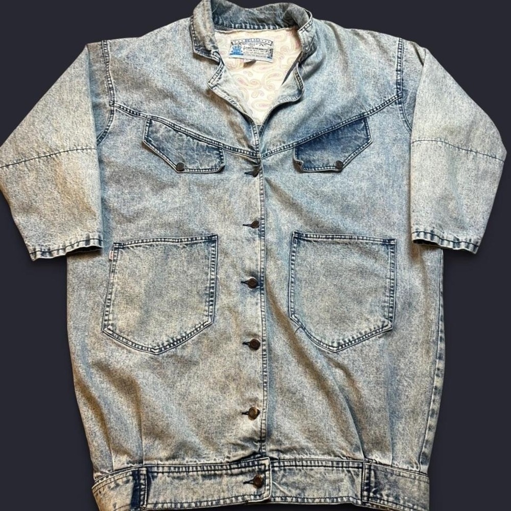 Vintage 80s Belma acid‎ wash denim Parka jacket size large